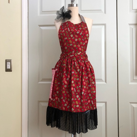 NEW Pinafore Apron Hostess Novelty Reversible Cottage Core Custom Made Sz L - Picture 1 of 16